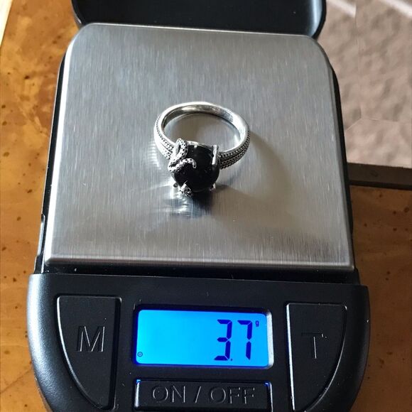 Natural Black Jade Sterling Silver Snake Ring Size 6 - Picture 4 of 9